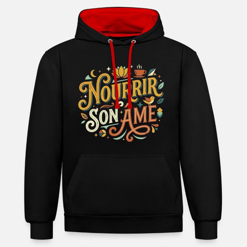 Nourrir son âme - Sweat à capuche contrasté - noir/rouge