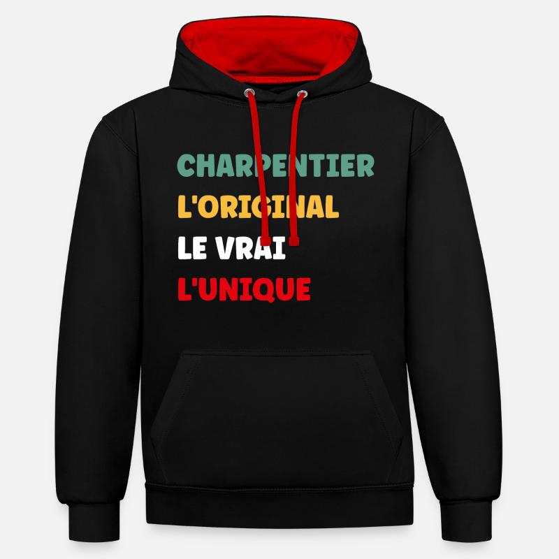 Charpentier - Sweat à capuche contrasté - noir/rouge