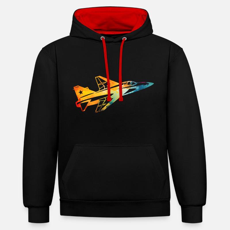 Avion de chasse - Sweat à capuche contrasté - noir/rouge