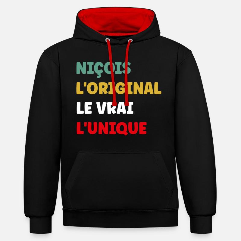 niçois - Sweat à capuche contrasté - noir/rouge