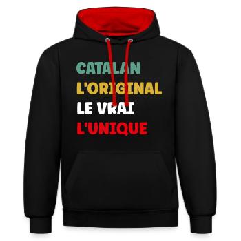 Catalan - Sweat à capuche contrasté - noir/rouge - Devant - Anna (173cm) & Nico (186cm)