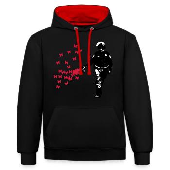 Polizei - Streetart Pepper Spray Cop Butterfly - Kontrast-Hoodie - Schwarz/Rot - Vorne - Anna (173cm) & Nico (186cm)