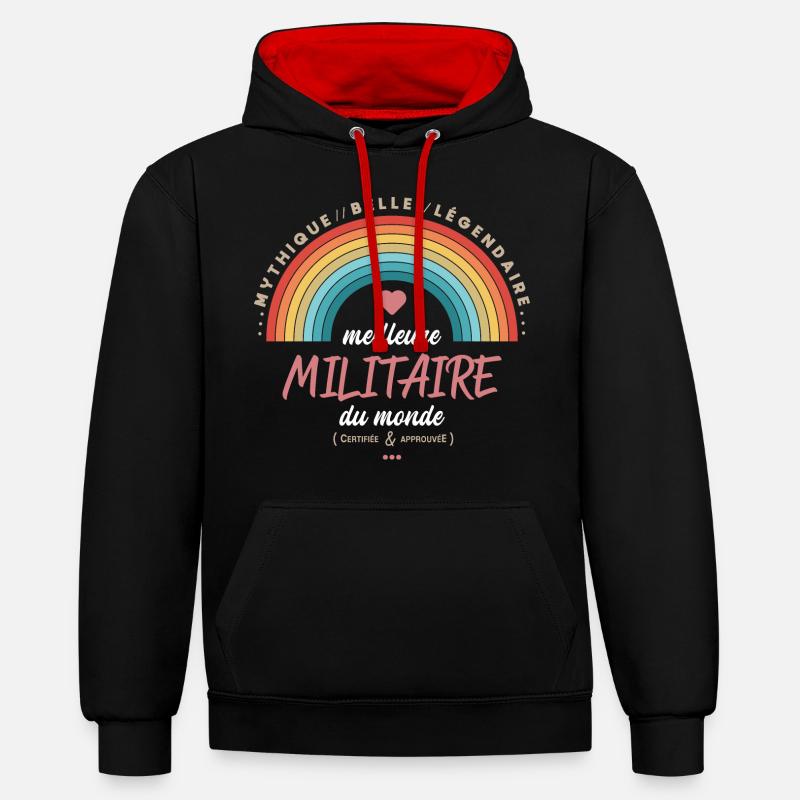 Meilleure militaire du monde - Sweat à capuche contrasté - noir/rouge