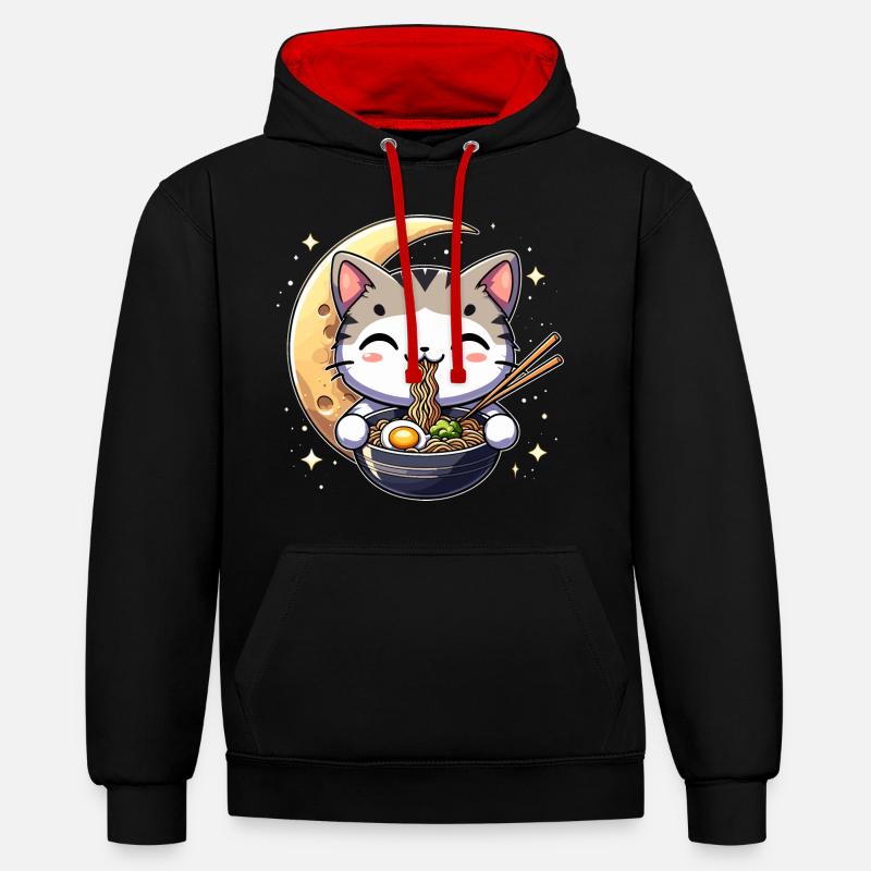Anime Chat Ramen - Sweat à capuche contrasté - noir/rouge