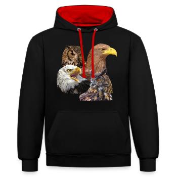 Greifvögel - Kontrast-Hoodie - Schwarz/Rot - Vorne - Anna (173cm) & Nico (186cm)