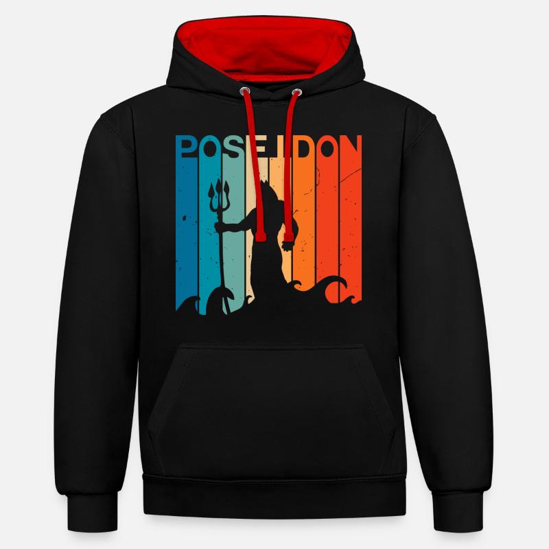 Graphique Poséidon - Sweat à capuche contrasté - noir/rouge