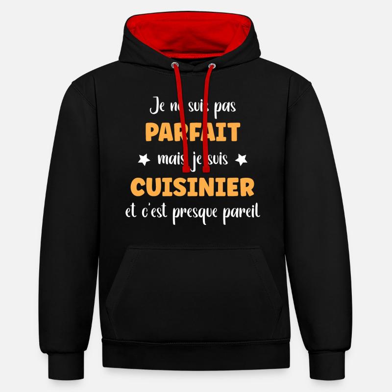cuisinier - Sweat à capuche contrasté - noir/rouge
