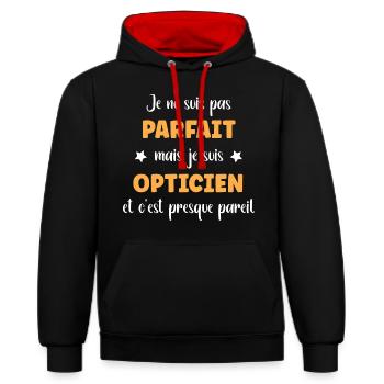 Opticien - Sweat à capuche contrasté - noir/rouge - Devant - Anna (173cm) & Nico (186cm)