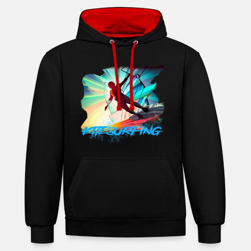 Kitesurf - Sweat à capuche contrasté - noir/rouge