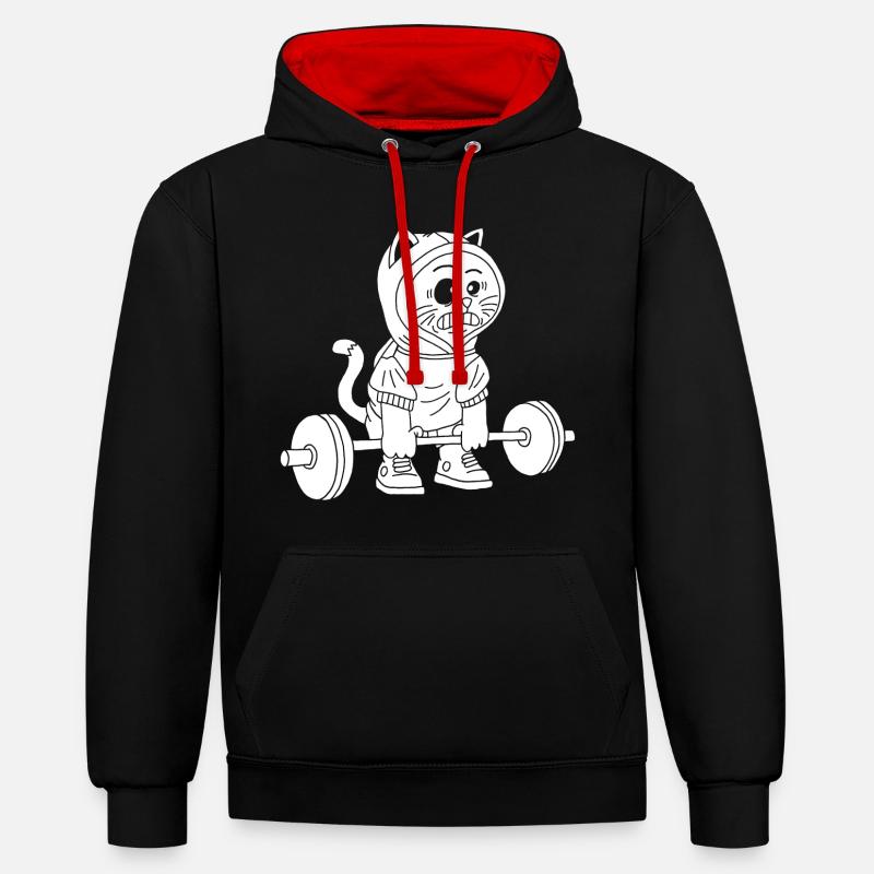 La puissance du chaton blanc - Sweat à capuche contrasté - noir/rouge