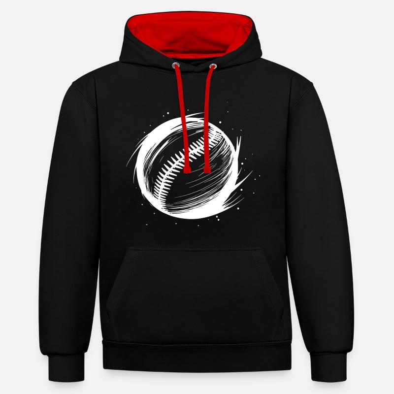 Dessin de balle de baseball - Sweat à capuche contrasté - noir/rouge