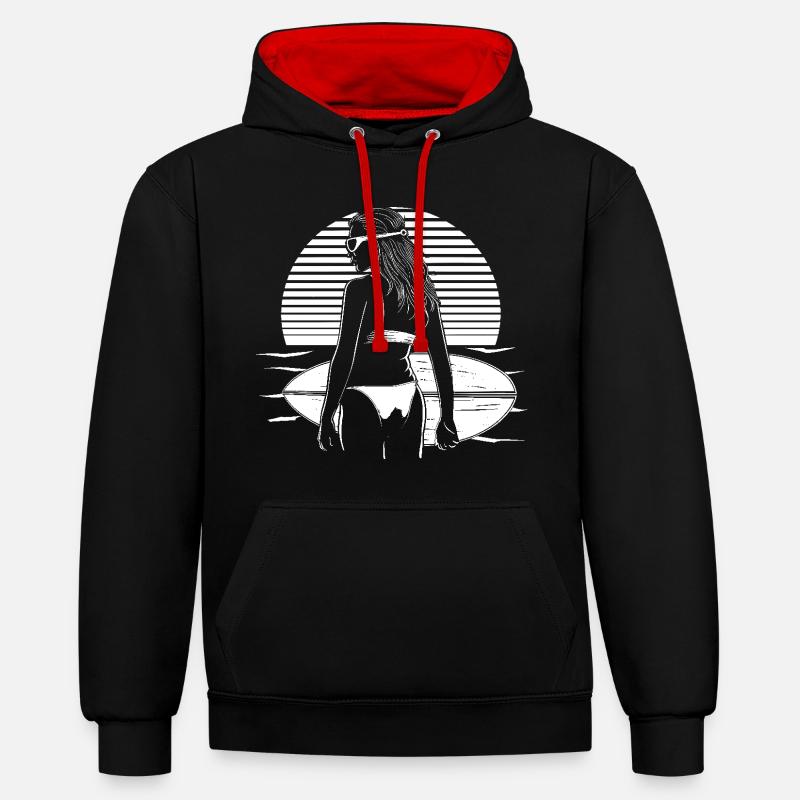 Surfeuse - Sweat à capuche contrasté - noir/rouge