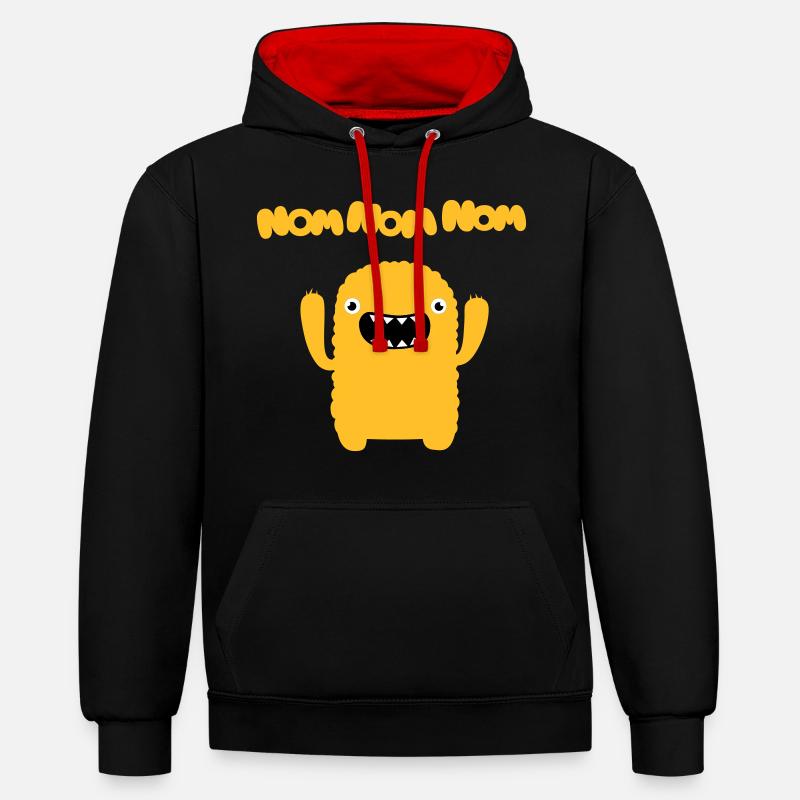 Om nom nom nom - Kontrast-Hoodie - Schwarz/Rot