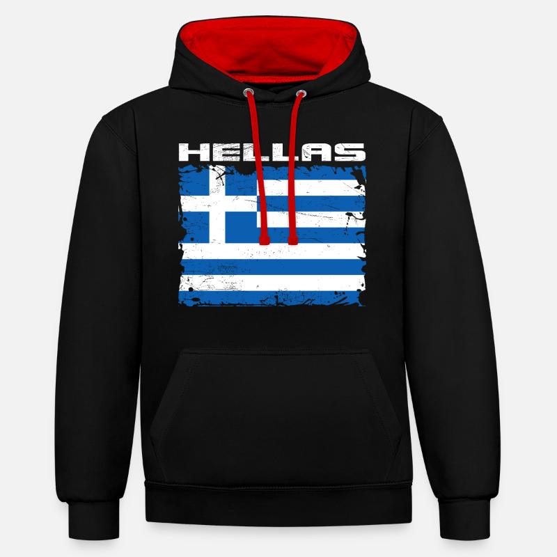 Grèce Drapeau Hellas - Sweat à capuche contrasté - noir/rouge