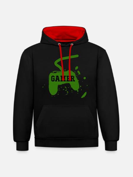 Gamer-Spielkonsole - Kontrast-Hoodie - Schwarz/Rot