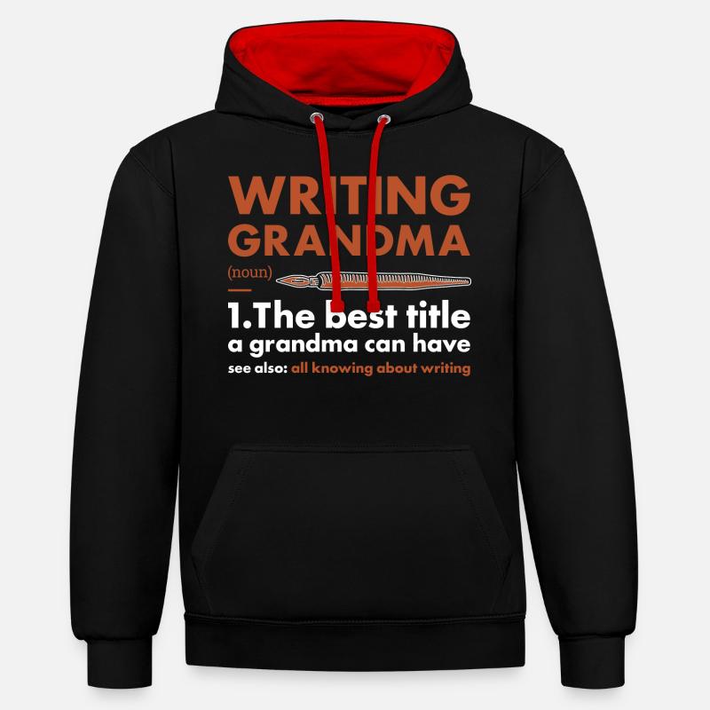 Écrivain Grand-mère Définition Écriture - Sweat à capuche contrasté - noir/rouge