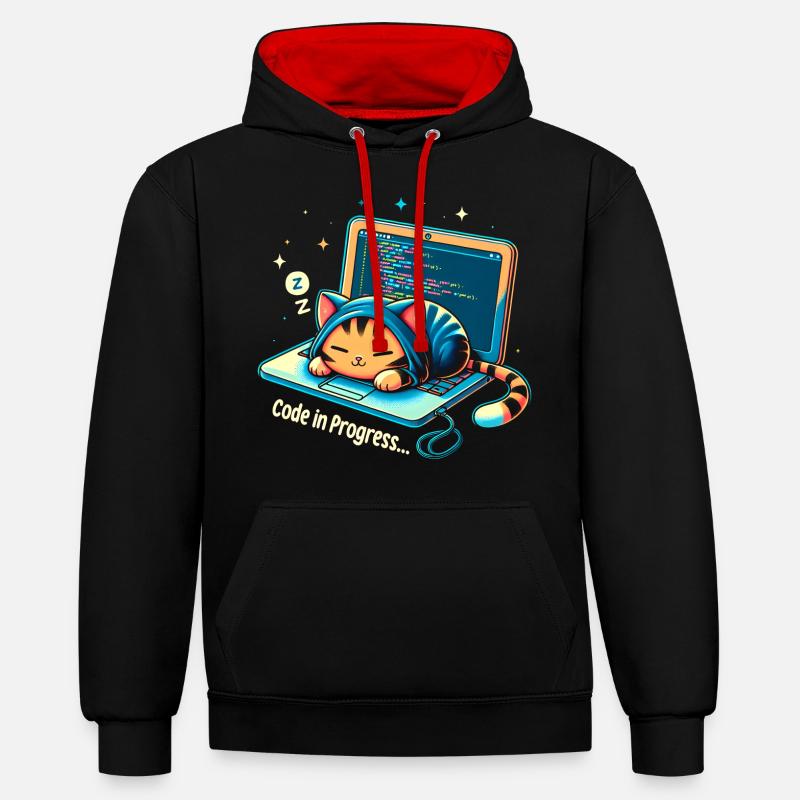 Code in progress.. - Programming Cats - Contrast hoodie - black/red