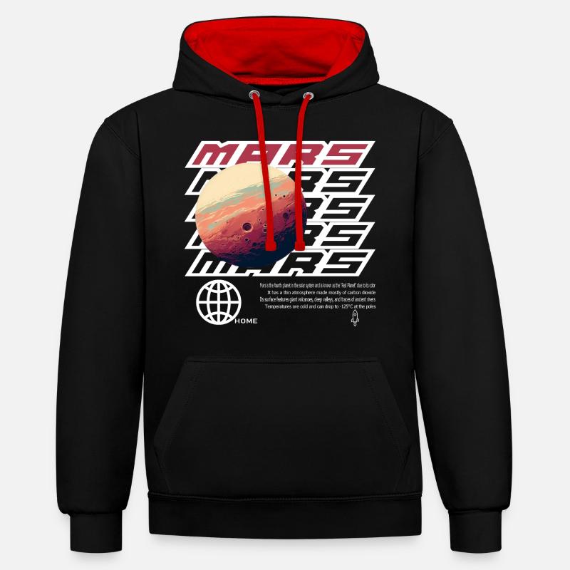 Mars - Sweat à capuche contrasté - noir/rouge