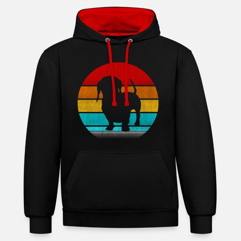 teckel - Sweat à capuche contrasté - noir/rouge