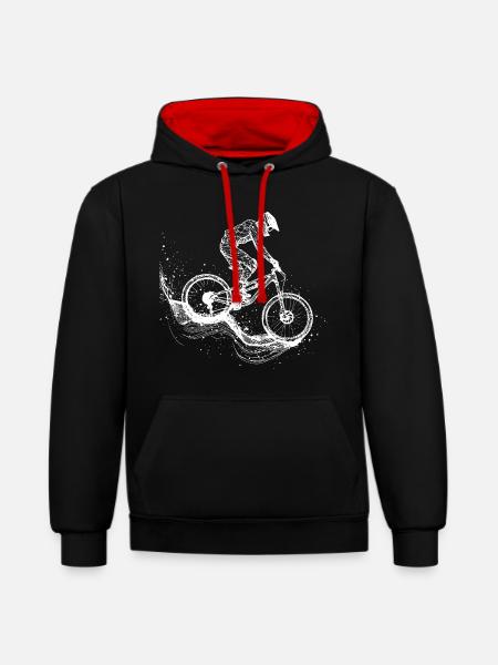 Dessin VTT - Sweat à capuche contrasté - noir/rouge