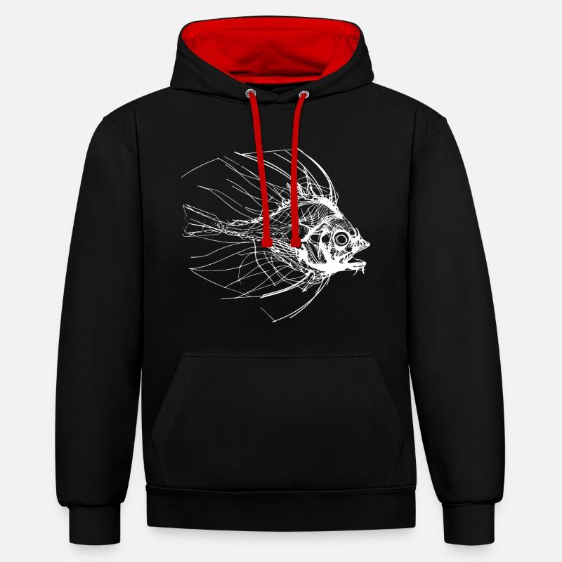 Croquis de poisson - Sweat à capuche contrasté - noir/rouge