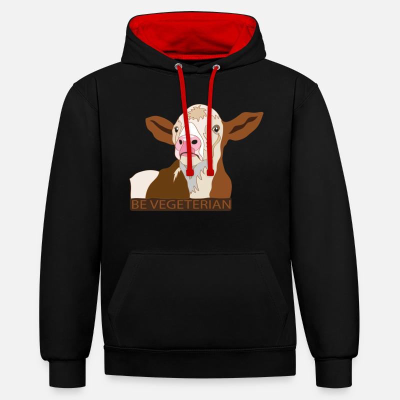 Veau soit végétarien - Sweat à capuche contrasté - noir/rouge