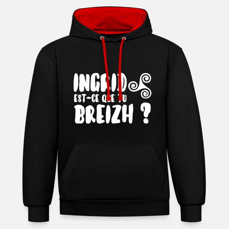 Ingrid est-ce que tu breizh? - Sweat à capuche contrasté - noir/rouge