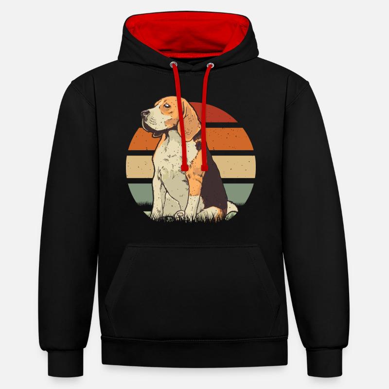 Beagle Dessin Beagle Chien - Sweat à capuche contrasté - noir/rouge