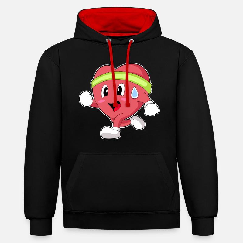 Jogging cardiaque - Sweat à capuche contrasté - noir/rouge