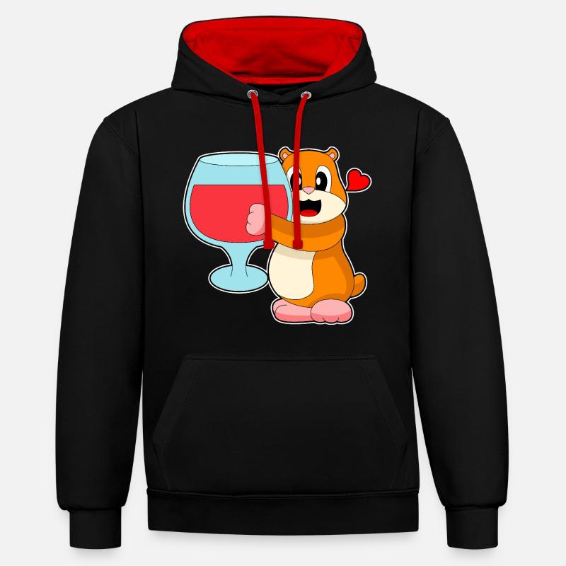 Vin rouge hamster - Sweat à capuche contrasté - noir/rouge
