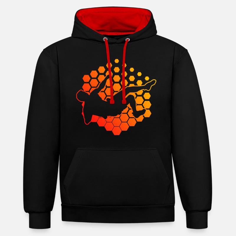 Damen Klettern Climbing Kletterer Boulder - Kontrast-Hoodie - Schwarz/Rot