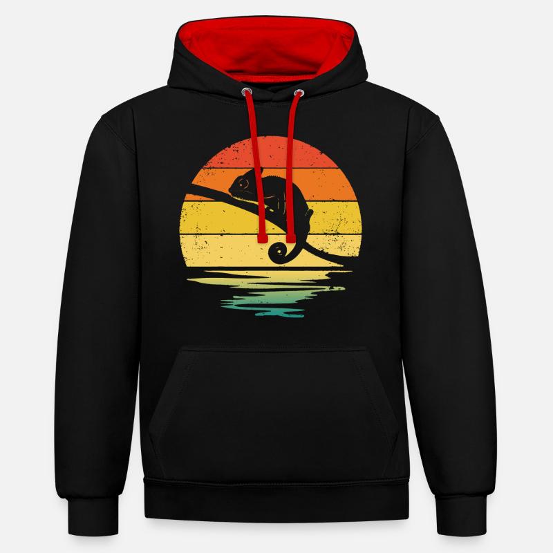 Chameleon Rétro Graphique - Sweat à capuche contrasté - noir/rouge