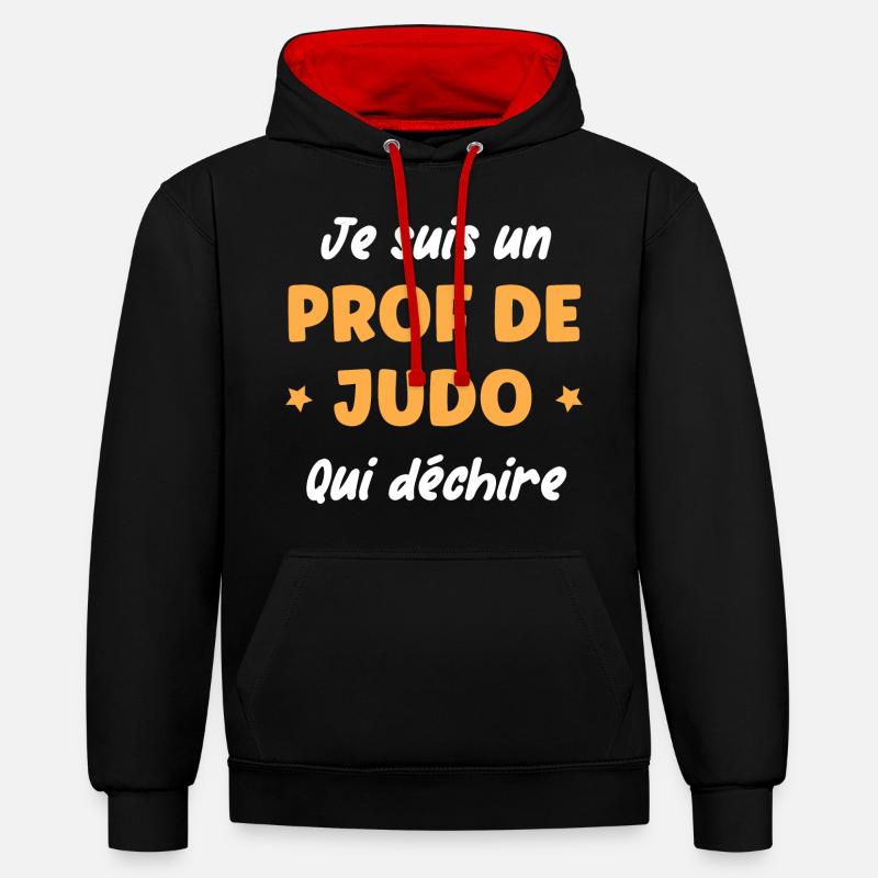 Prof de judo - Sweat à capuche contrasté - noir/rouge