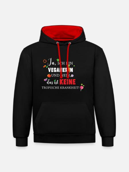 Vegan Shirt - Ja, ich bin Veganerin - Kontrast-Hoodie - Schwarz/Rot