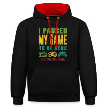 Konsole Videospiel Controller Zocker Gamer - Kontrast-Hoodie - Schwarz/Rot - Vorne - Anna (173cm) & Nico (186cm)