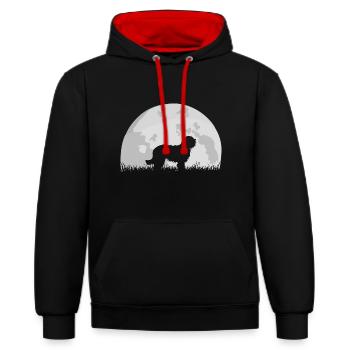 Bearded Collie Vollmond Mond Silhouette - Kontrast-Hoodie - Schwarz/Rot - Vorne - Anna (173cm) & Nico (186cm)