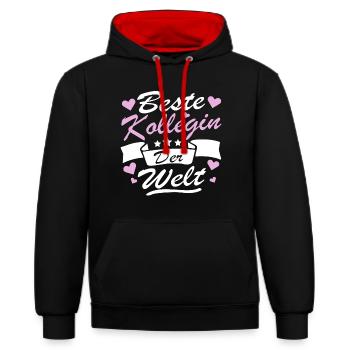 Beste Kollegin der Welt Verabschiedung Spruch - Kontrast-Hoodie - Schwarz/Rot - Vorne - Anna (173cm) & Nico (186cm)