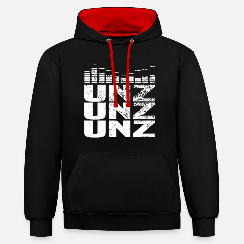 Unz unz unz techno - Sweat à capuche contrasté - noir/rouge