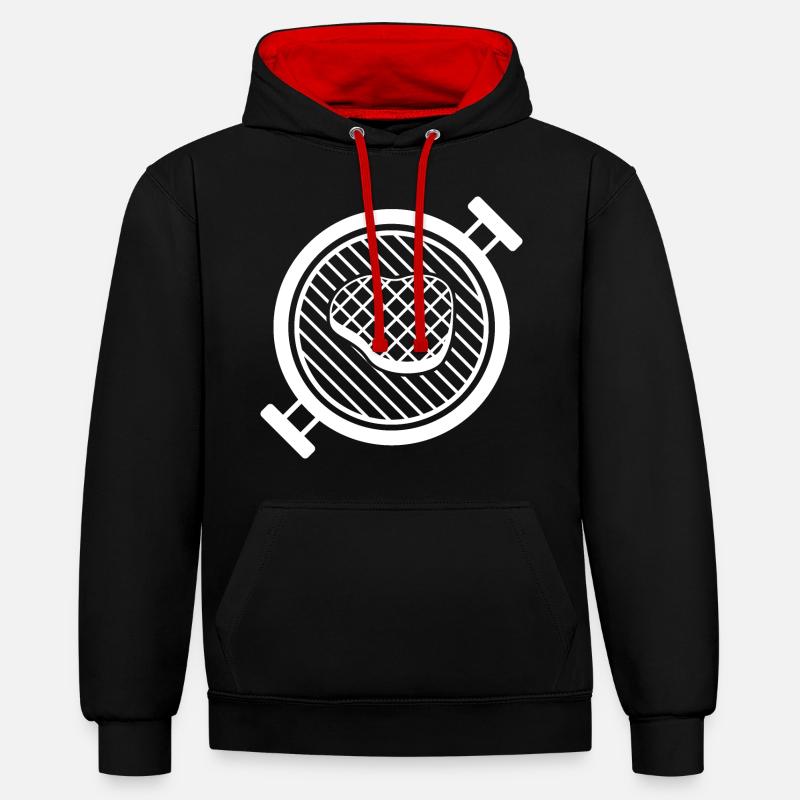 BBQ Grill mit Grillfleisch - Kontrast-Hoodie - Schwarz/Rot