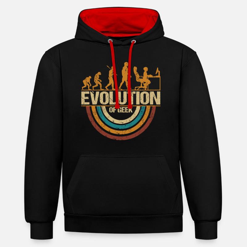Computer Nerd Programmeur Evolution drôle - Sweat à capuche contrasté - noir/rouge