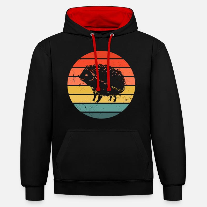 Hedgie Retro Sunset Hérisson - Sweat à capuche contrasté - noir/rouge