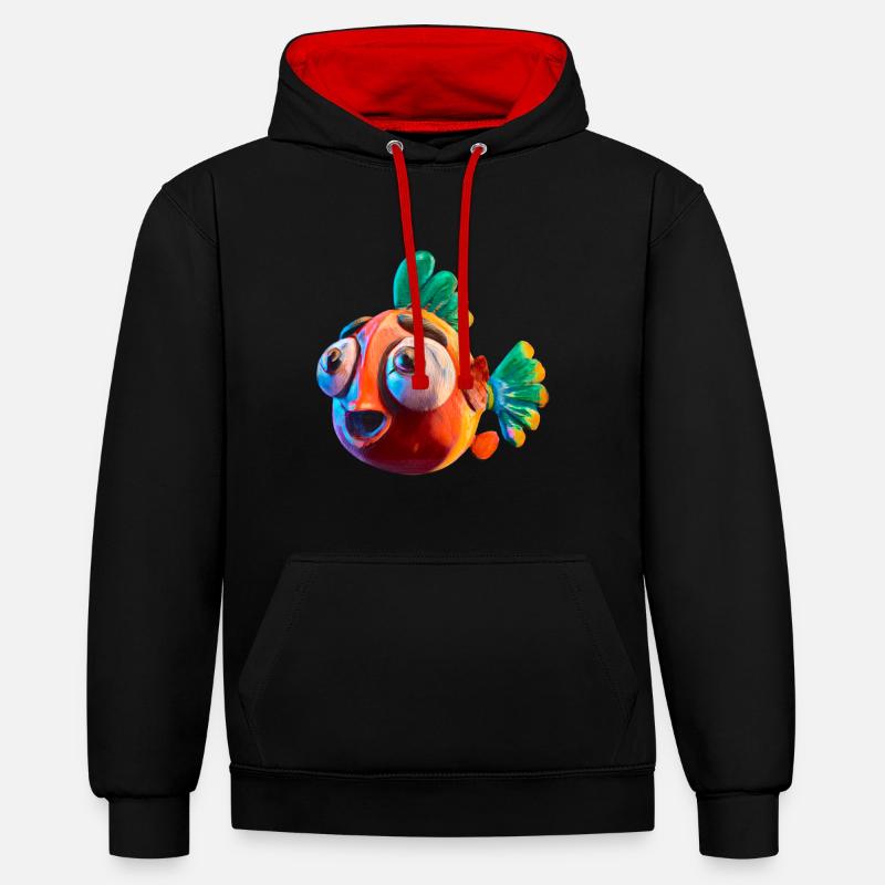 Poisson rouge choquant - Sweat à capuche contrasté - noir/rouge