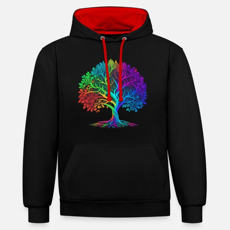 Arbre de vie Lebensbaum Yggdrasil - Sweat à capuche contrasté - noir/rouge