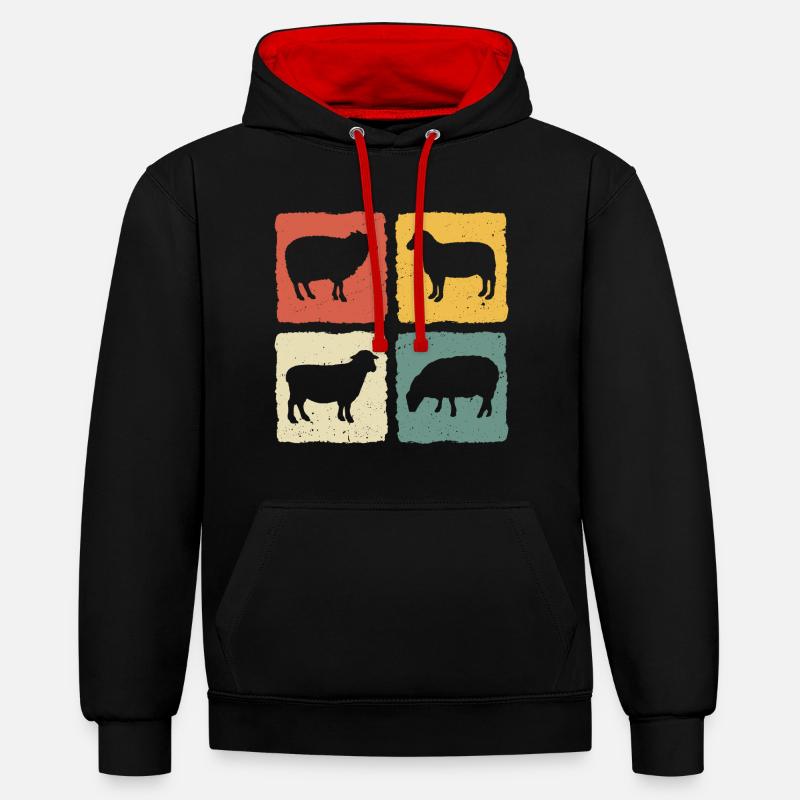 mouton retro moutons - Sweat à capuche contrasté - noir/rouge