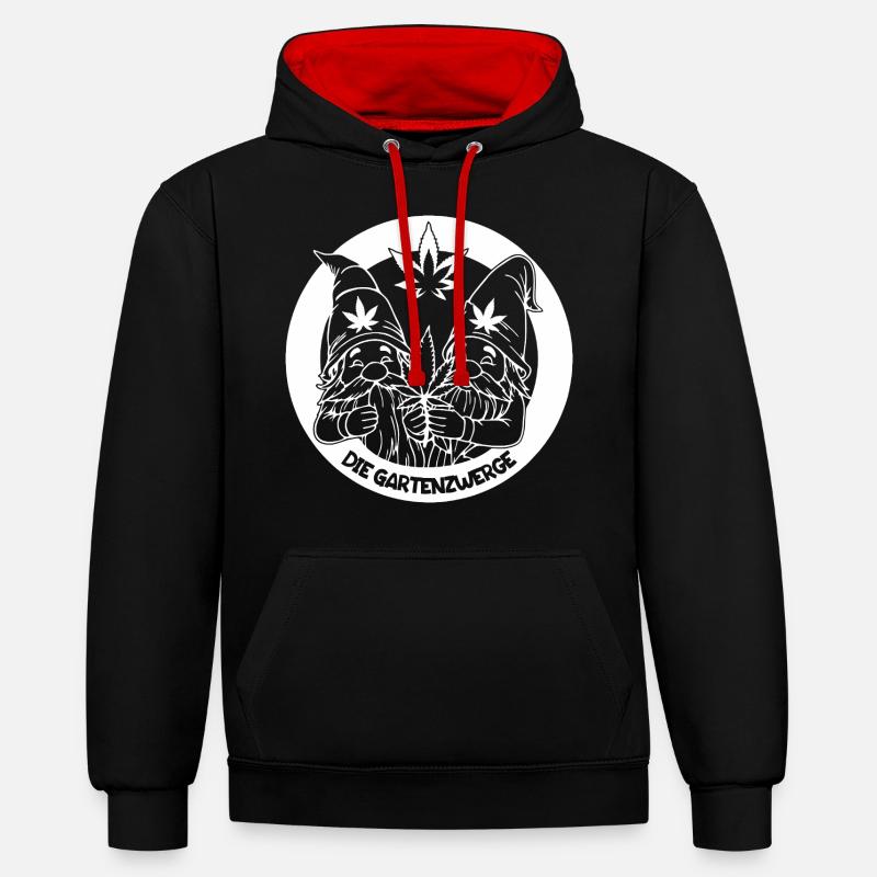 Kiffer Gartenzwerge mit Hanfblatt - Kontrast-Hoodie - Schwarz/Rot