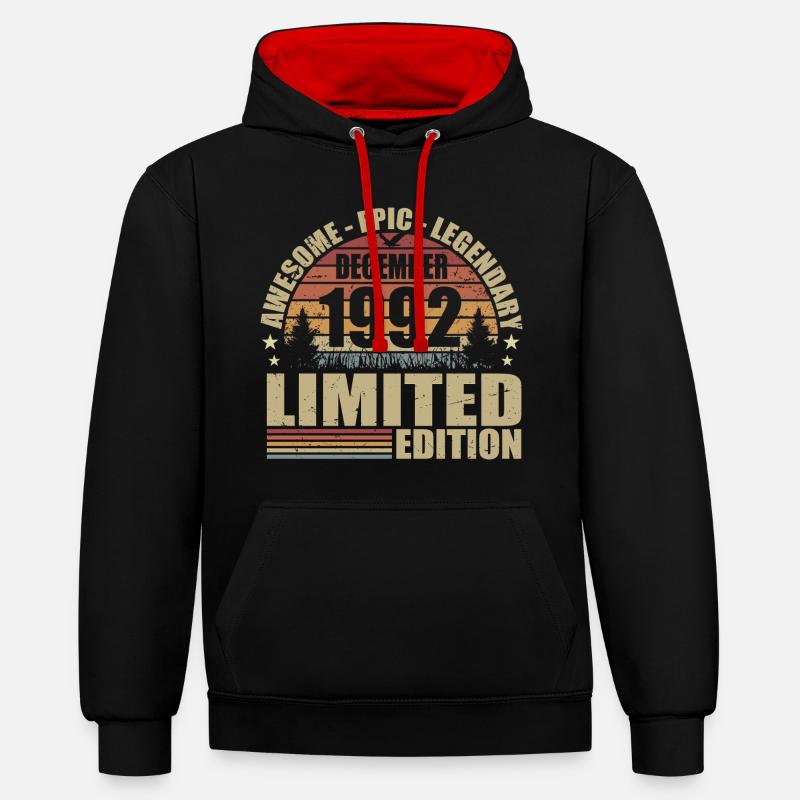 Décembre 1992 - Édition Limitée Décembre 1992 - Sweat à capuche contrasté - noir/rouge