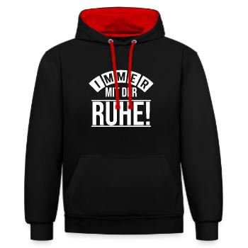 Ruhe, immer mit der Ruhe! - Kontrast-Hoodie - Schwarz/Rot - Vorne - Anna (173cm) & Nico (186cm)