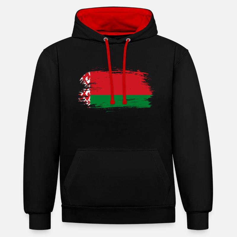 Biélorussie Drapeau Du Belarus - Sweat à capuche contrasté - noir/rouge