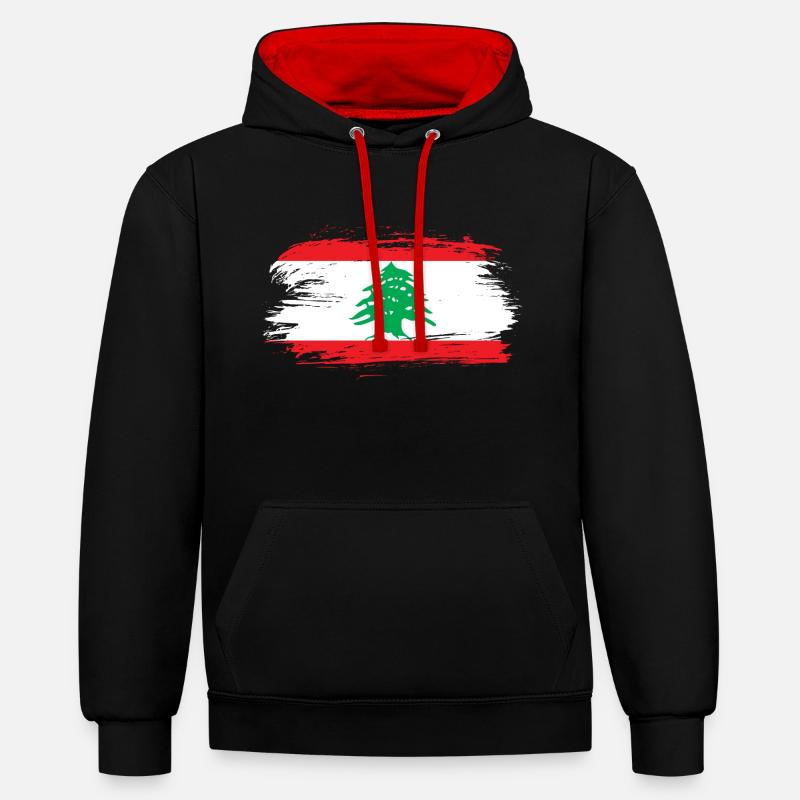 Drapeau liban - Sweat à capuche contrasté - noir/rouge