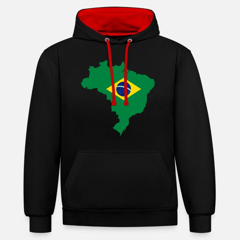 Brésil Drapeau Idée cadeau carte - Sweat à capuche contrasté - noir/rouge